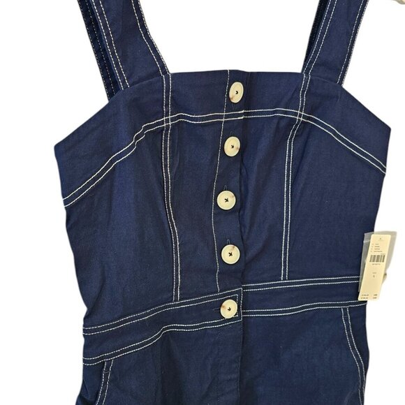 Anthropologie Maeve The Portside Button-Front Romper, Nautical, Stretch, Blue, 6 - Picture 10 of 11